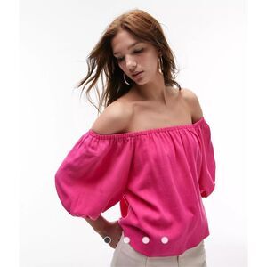 Topshop New With Tag linen mix bardot top in pink barbiecore oversized 4